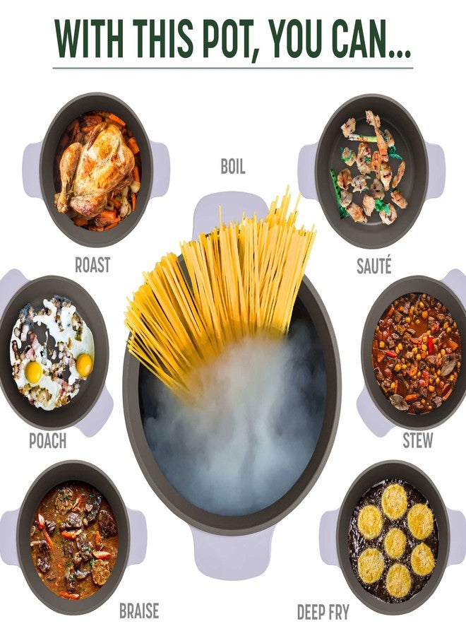 Goodful قدر غودفول متعدد الاستخدامات، متعدد الطبقات غير لاصق، عالي الأداء، مصنوع من الحديد الزهر، مع غطاء مطابق، ورف تحمير، وملعقة تقليب، خالٍ من حمض البيرفلوروكتانويك (PFOA)، آمن للغسل في غسالة الأطباق، سعة 4.7 كوارت، لون أرجواني فاتح - Image 3