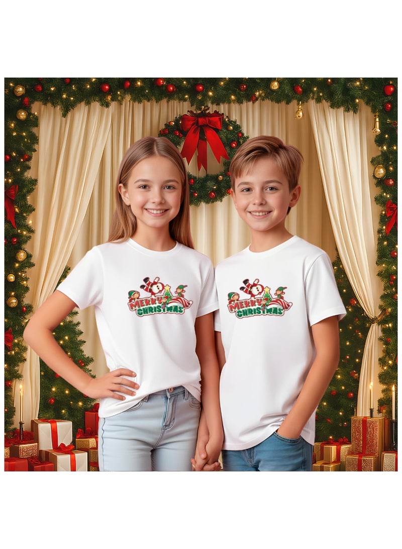 برينت شوب فور مي تي شيرت عيد ميلاد سعيد للأطفال - تي شيرت قطني بأكمام قصيرة للجنسين ورقبة دائرية - ملابس للعطلات للأولاد والبنات - تي شيرت ناعم ومريح للحفلات - Image 4