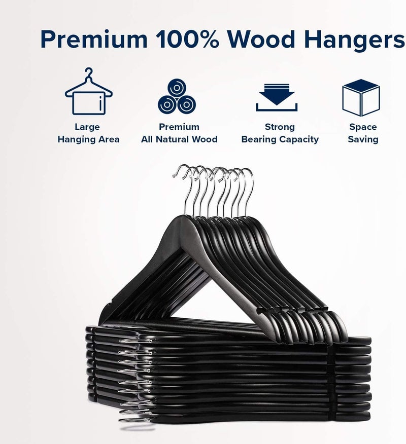 HOUSE DAY Wooden Hanger 16 Pack Non-Slip Suit Hangers With Smooth Finish - Premium Clothes Hangers for Dress and Coat (Black) - Image 5