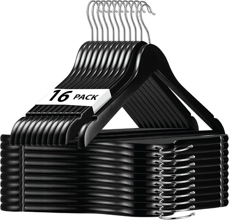 HOUSE DAY Wooden Hanger 16 Pack Non-Slip Suit Hangers With Smooth Finish - Premium Clothes Hangers for Dress and Coat (Black) - Image 1