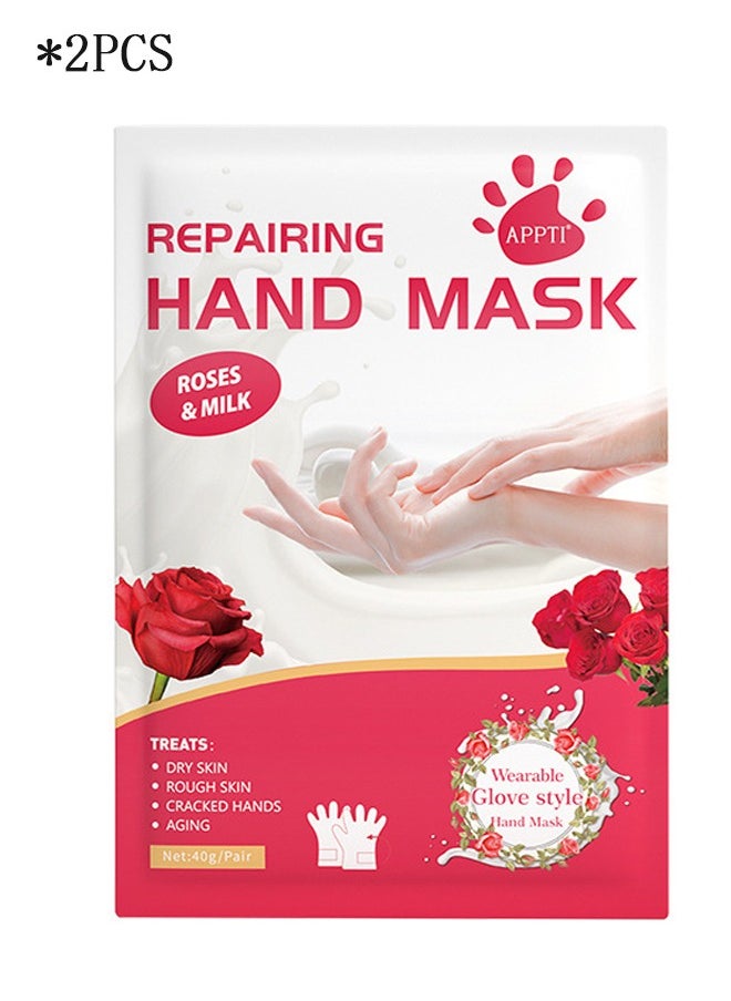APPTI 2 Pcs Rose Milk Hand Mask, Moisturizing Repair Rough and Dry Skin for Men and Women, SPA Gloves for Hands Exfoliating Hand Peeling Masks for Soothing and Whitening Rough Skin  - Image 2