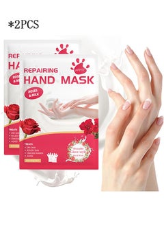 APPTI 2 Pcs Rose Milk Hand Mask, Moisturizing Repair Rough and Dry Skin for Men and Women, SPA Gloves for Hands Exfoliating Hand Peeling Masks for Soothing and Whitening Rough Skin  - Image 1