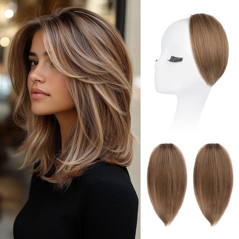 REECHO Clip in Hair Volumizer, Short Thick Clip in Hairpieces Adding Extra Hair Volume Extensions for Women with Thin Fine (Light Brown with Blonde Highlights, 8 Inch(Pack of 2)) - Image 1