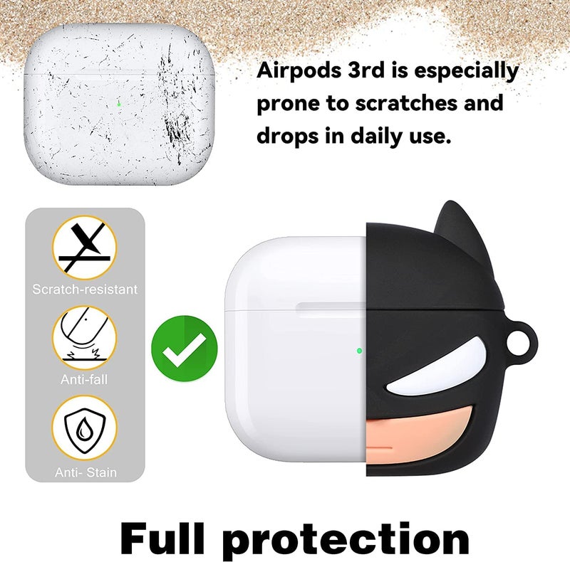 FOLX FAC70 AirPods 1&2 GEN Soft Silicone Protective Case 3D Design Shockproof Case Cover with Anti-Lost Metal Keyring Compatible for Apple AirPods 1&2 Generation (Batman), Multicolor - Image 3