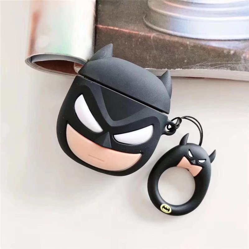 FOLX FAC70 AirPods 1&2 GEN Soft Silicone Protective Case 3D Design Shockproof Case Cover with Anti-Lost Metal Keyring Compatible for Apple AirPods 1&2 Generation (Batman), Multicolor - Image 2