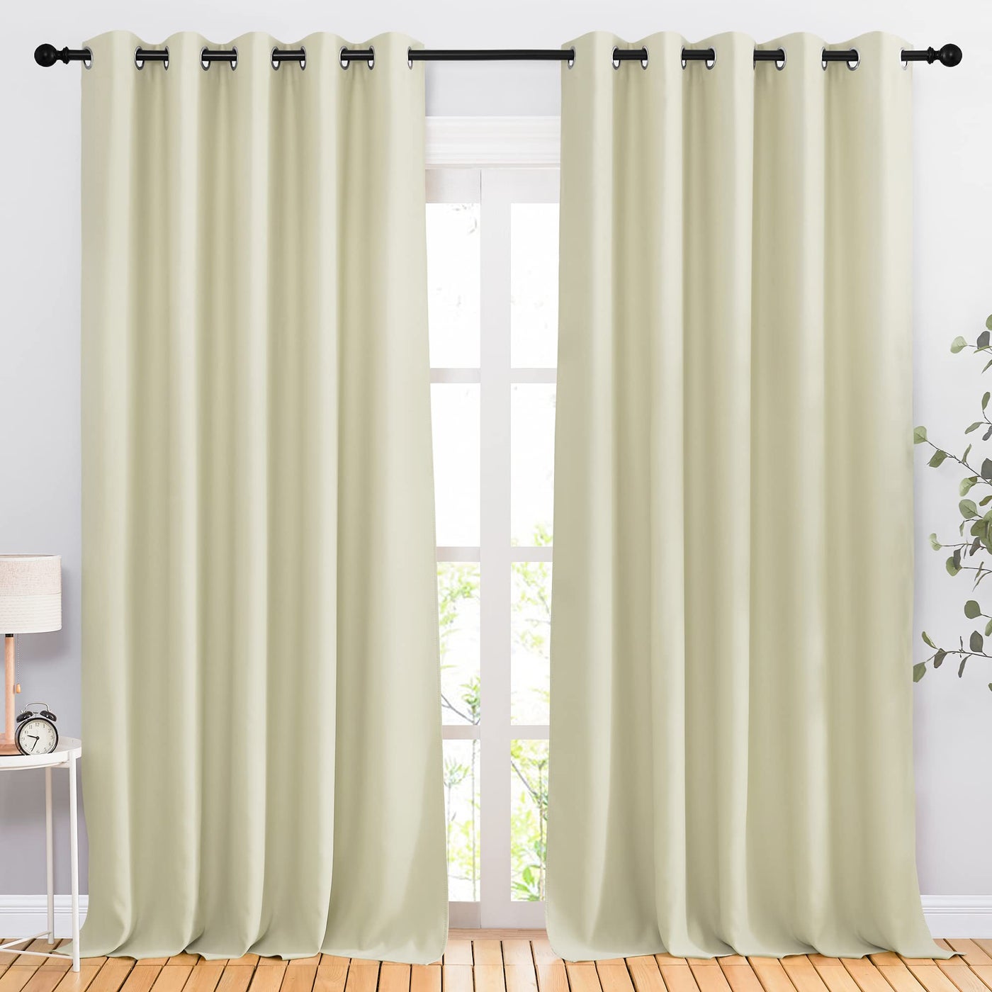 NICETOWN Room Darkening Window Curtains 90 inch Length Thermal Insulated Grommet Light Blocking Solid Curtain Drapes for BedroomLiving Room Beige Set of 2 66 Wide Per Panel