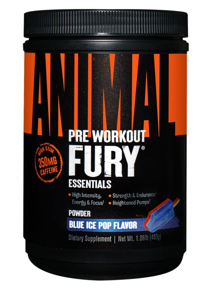 ANIMAL Animal Pre Workout Fury Essentials High Stim With 350 mg Caffine  Blue Ice Pop Flavour  483 g 