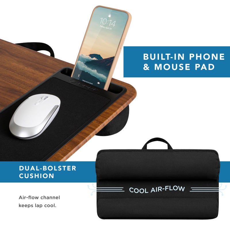 LAPGEAR Home Office Lap Desk with Device Ledge, Mouse Pad, and Phone Holder - Espresso Woodgrain - Fits up to 15.6 Inch Laptops - Style No. 91575 - Image 4