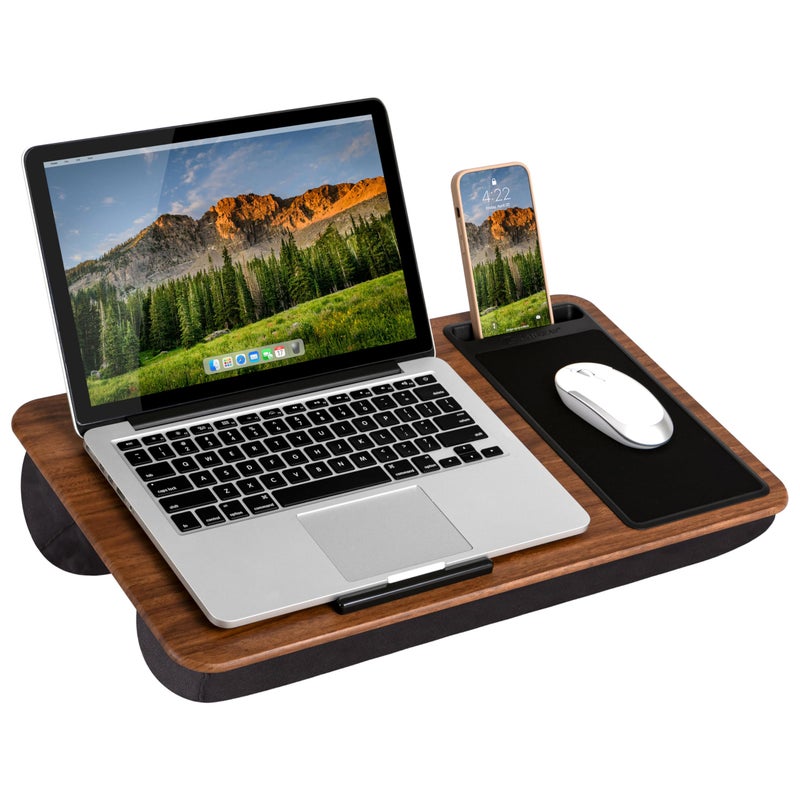 LAPGEAR Home Office Lap Desk with Device Ledge, Mouse Pad, and Phone Holder - Espresso Woodgrain - Fits up to 15.6 Inch Laptops - Style No. 91575 - Image 1