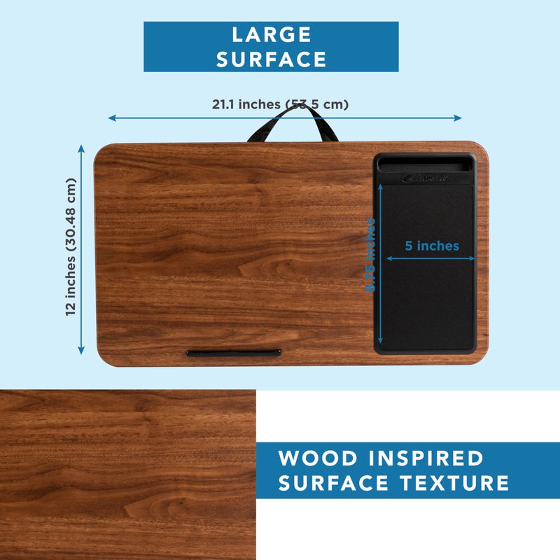 LAPGEAR Home Office Lap Desk with Device Ledge, Mouse Pad, and Phone Holder - Espresso Woodgrain - Fits up to 15.6 Inch Laptops - Style No. 91575 - Image 5