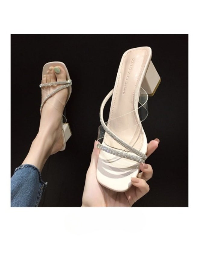 Rup Art Women’s Transparent Thick Heel Slippers – Fashion Square Toe Open Back Half Slippers – Casual Outdoor Slide-On Mules  - Image 2