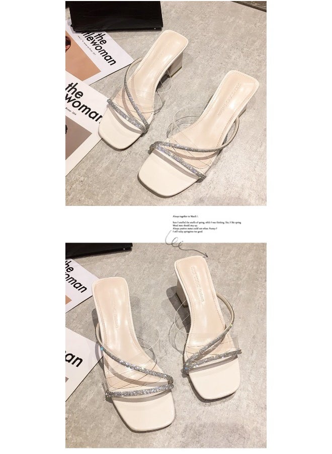 Rup Art Women’s Transparent Thick Heel Slippers – Fashion Square Toe Open Back Half Slippers – Casual Outdoor Slide-On Mules  - Image 5