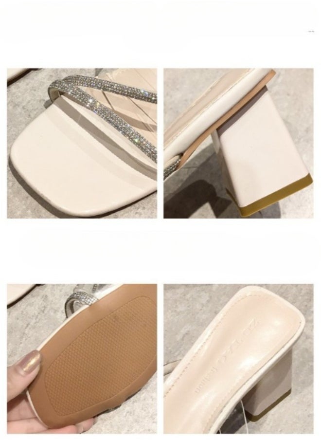 Rup Art Women’s Transparent Thick Heel Slippers – Fashion Square Toe Open Back Half Slippers – Casual Outdoor Slide-On Mules  - Image 4