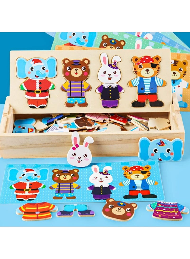CMGTYYD Wooden Jigsaw Puzzles, Wooden Animal Dress Up Puzzles for Kids, Toddler Puzzles, Cartoon Animal Dress Up Puzzle, Educational Toy for Boys and Girls Age 2-5, Portable and Eco, Ideal Gift for Kids - Image 1