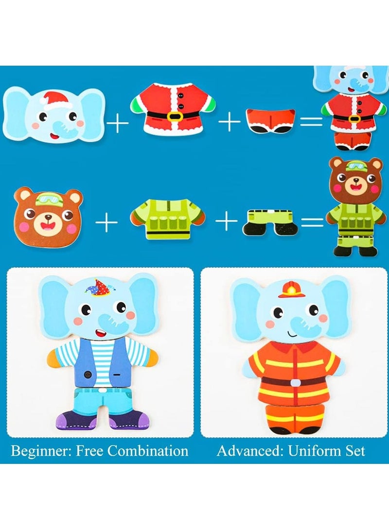 CMGTYYD Wooden Jigsaw Puzzles, Wooden Animal Dress Up Puzzles for Kids, Toddler Puzzles, Cartoon Animal Dress Up Puzzle, Educational Toy for Boys and Girls Age 2-5, Portable and Eco, Ideal Gift for Kids - Image 2