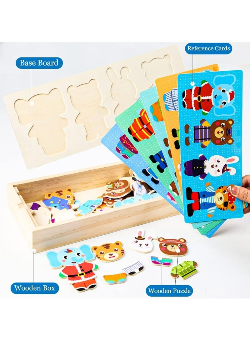 CMGTYYD Wooden Jigsaw Puzzles, Wooden Animal Dress Up Puzzles for Kids, Toddler Puzzles, Cartoon Animal Dress Up Puzzle, Educational Toy for Boys and Girls Age 2-5, Portable and Eco, Ideal Gift for Kids - Image 3
