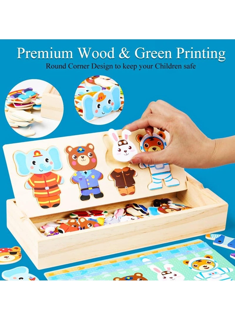 CMGTYYD Wooden Jigsaw Puzzles, Wooden Animal Dress Up Puzzles for Kids, Toddler Puzzles, Cartoon Animal Dress Up Puzzle, Educational Toy for Boys and Girls Age 2-5, Portable and Eco, Ideal Gift for Kids - Image 4