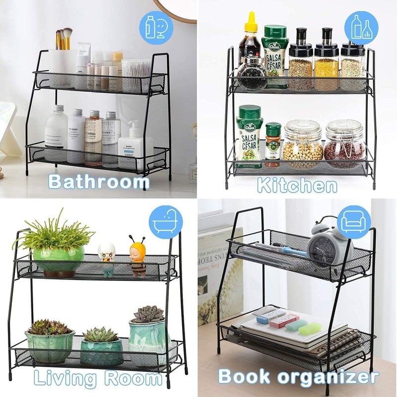 2 - Tier Kitchen Spice Storage Rack Countertop Organizer Rack for Home Bedroom Bathroom Space Saving Multi - Purpose (36 x 14 x 33cm) - Image 4