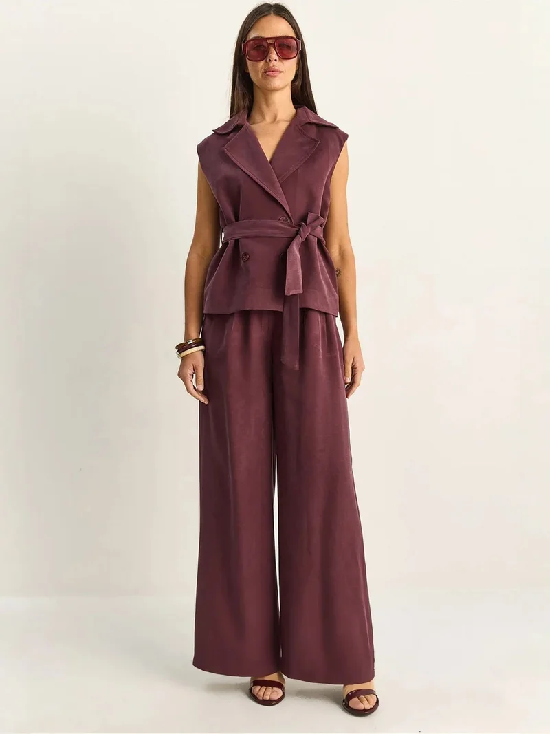 بيانكو لوتشي LUCCI High Waist Wide Leg Co-ord Set with Shawl Collar