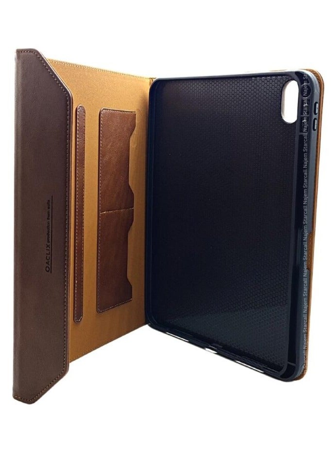 Aclix Premium Leather iPad 10th Generation Case,i Pad 10.9 Inch, with Apple Pencil Holder, Card Slots, Wrist Strap,BROWN