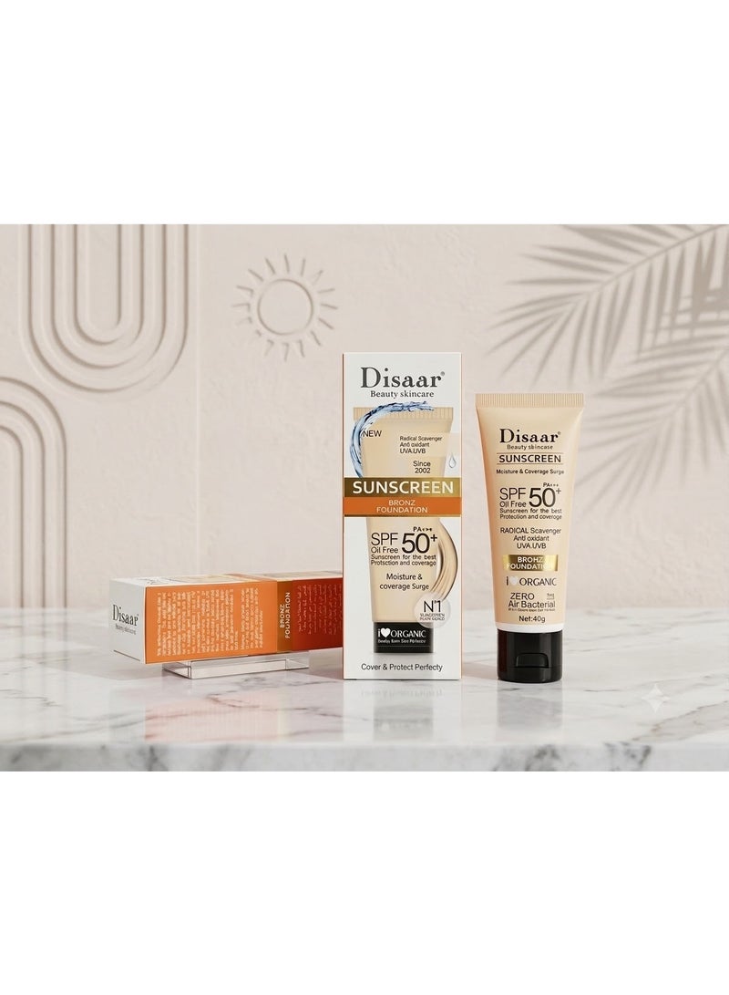 DISAAR BEAUTY Sunscreen Foundation Face Cream, SPF 50+ PA+++, Anti-Aging & Oil Control, 40g