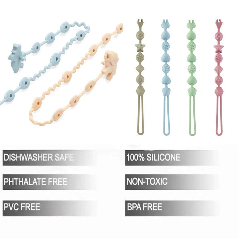 PandaEar 8 Pack Baby Toy Straps  Silicone Pacifier Clips Dinosaur Silicone Pacifier Teether Harness Straps and Pacifier Holder Clips with One Piece Design for Baby Boys  Girls - Image 3