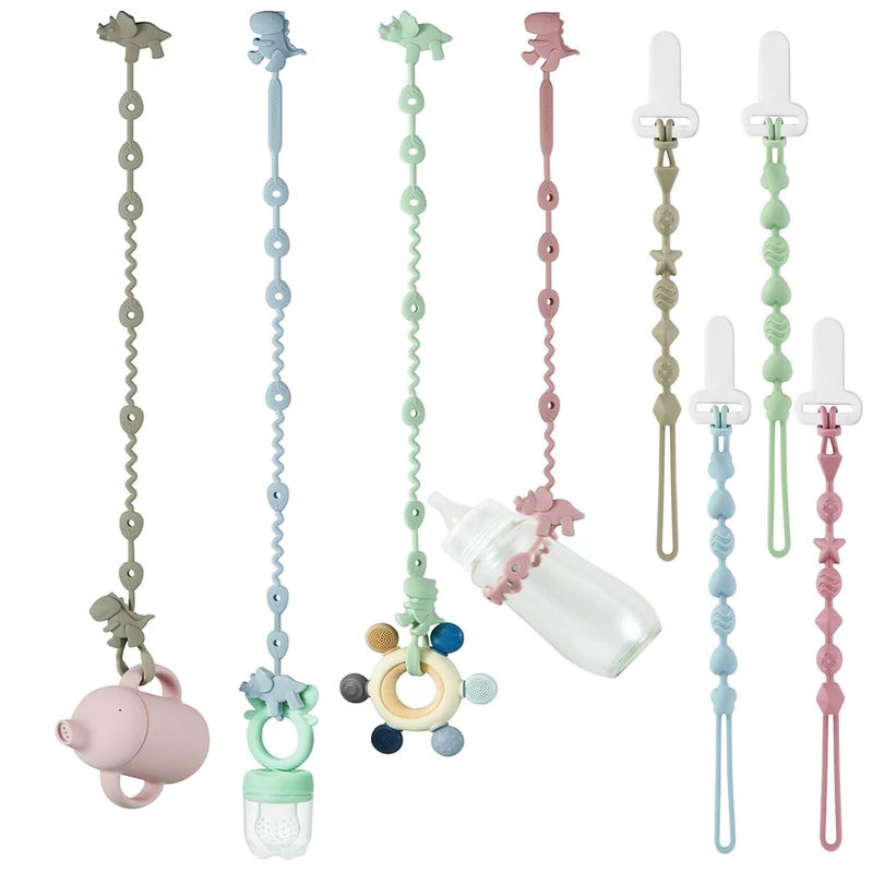 PandaEar 8 Pack Baby Toy Straps  Silicone Pacifier Clips Dinosaur Silicone Pacifier Teether Harness Straps and Pacifier Holder Clips with One Piece Design for Baby Boys  Girls - Image 1