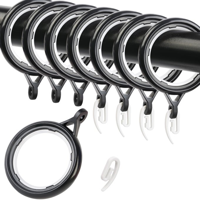 32 PACK CURTAIN RINGS AND HOOKS BLACK 40MM HANGING RINGS HOOKS PLASTIC CURTAIN RINGS WITH HOOKS FOR HANGING CURTAINSBLACK