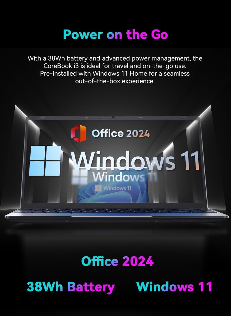 14.1 inch Laptop Computer,CoreBook i3 Dual-Core Processor(Up to 3.9GHz), Office 2024 Traditional Laptop 8GB RAM 256GB SSD, FHD 1920 * 1080,Win 11 Home,laptops for Gaming,WiFi 5,BT 4.2 ，HDMI，Webc - Image 4
