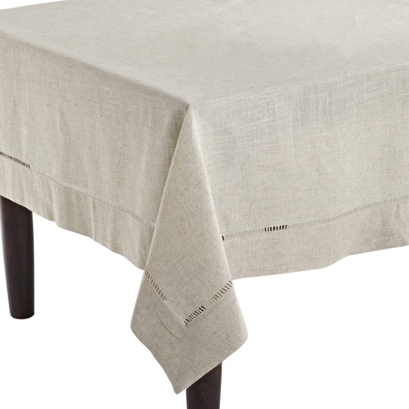 Fennco Styles Toscana Handmade Hemstitch Contemporary Linen Blend for Dinner Table Picnic Table Parties Wedding Decorations Exhibitions Natural Tablecloth 65 x104 Rectangular - Image 1