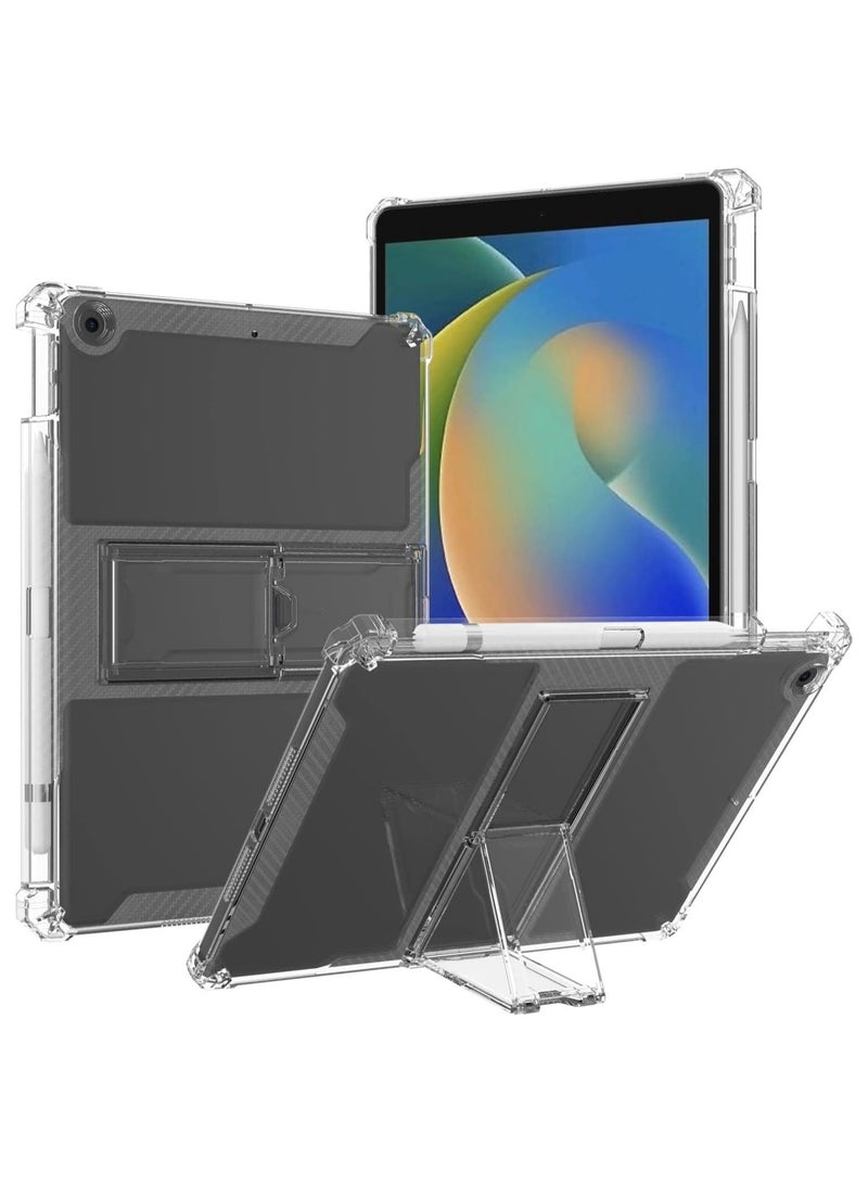 Transparent Stand Case for iPad 9.7 inch (2018/2017),iPad 6th/5th Generation Case Shockproof, Thin Slim Lightweight Anti-Yellowing Bumper, Kickstand Cover, with Pencil Holder - Clear - Image 1