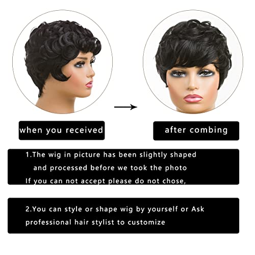 BingSing Human Hair Pixie Cut Wig Short Wigs for Black Women Short Curly Wigs for Black Women Layered Wavy Black Pixie Wig (BLACK) - Image 3
