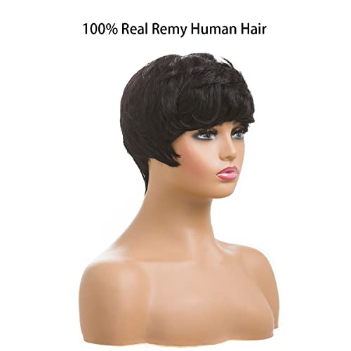 BingSing Human Hair Pixie Cut Wig Short Wigs for Black Women Short Curly Wigs for Black Women Layered Wavy Black Pixie Wig (BLACK) - Image 4