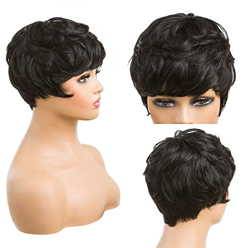 BingSing Human Hair Pixie Cut Wig Short Wigs for Black Women Short Curly Wigs for Black Women Layered Wavy Black Pixie Wig (BLACK) - Image 5