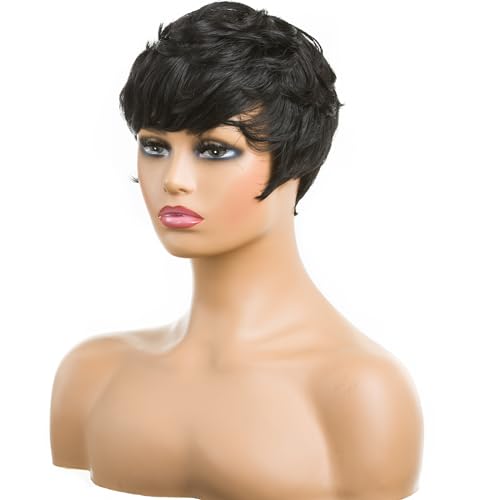 BingSing Human Hair Pixie Cut Wig Short Wigs for Black Women Short Curly Wigs for Black Women Layered Wavy Black Pixie Wig (BLACK) - Image 2