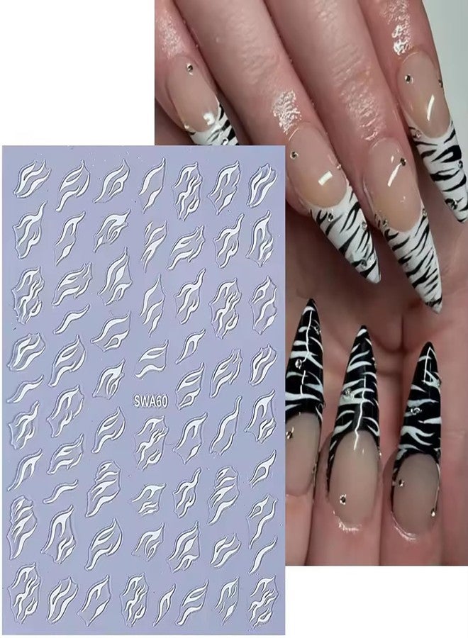 HYWWPFLAY 4 Sheets 3D Black White Zebra Print Nail Stickers, Self - Adhesive 3D Zebra Pattern Nail Art Stickers, French Tip Design Nail Decals for Women Girls DIY Manicure Decor Supplies - Image 3