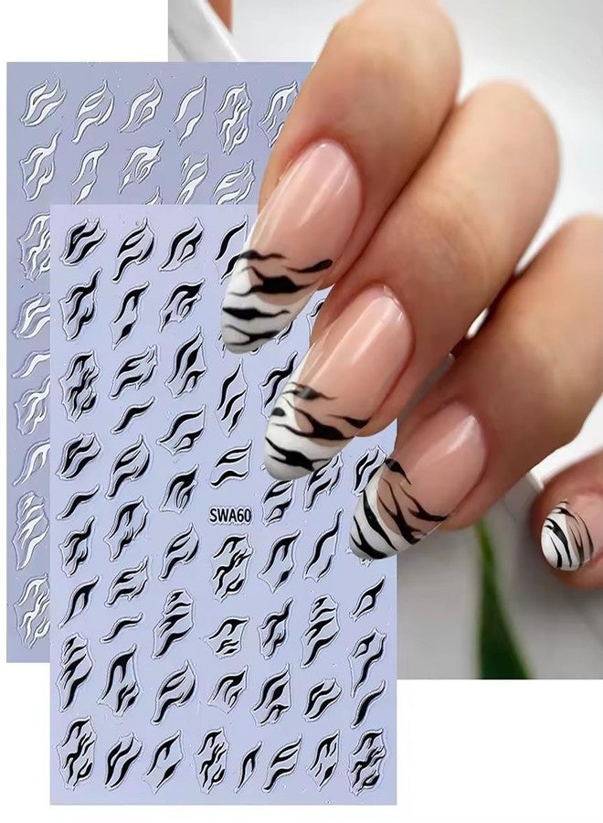 HYWWPFLAY 4 Sheets 3D Black White Zebra Print Nail Stickers, Self - Adhesive 3D Zebra Pattern Nail Art Stickers, French Tip Design Nail Decals for Women Girls DIY Manicure Decor Supplies - Image 2