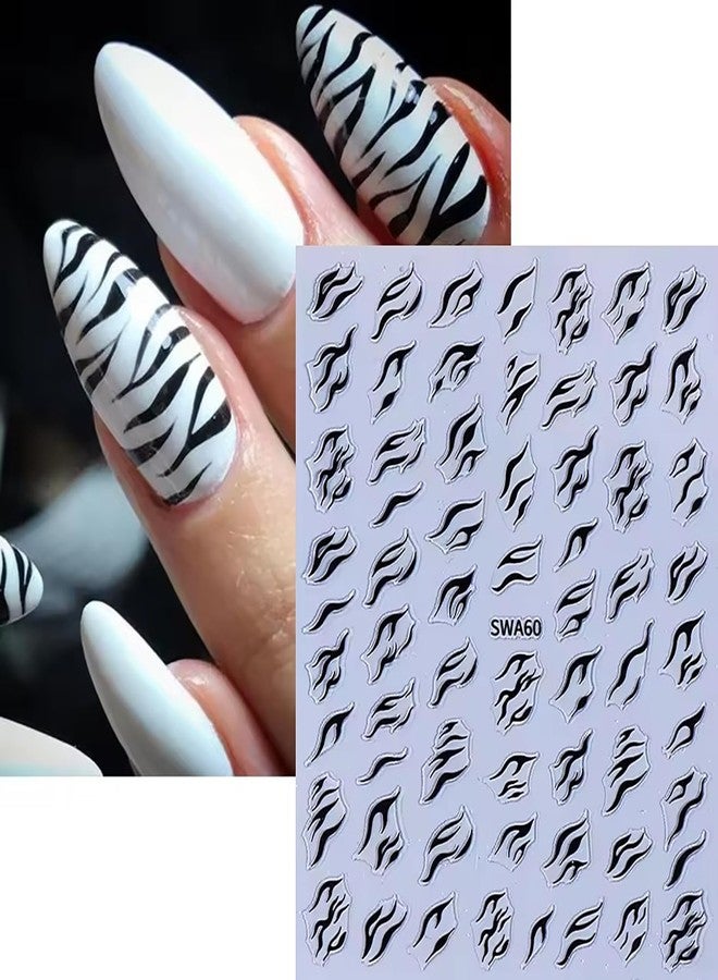 HYWWPFLAY 4 Sheets 3D Black White Zebra Print Nail Stickers, Self - Adhesive 3D Zebra Pattern Nail Art Stickers, French Tip Design Nail Decals for Women Girls DIY Manicure Decor Supplies - Image 4