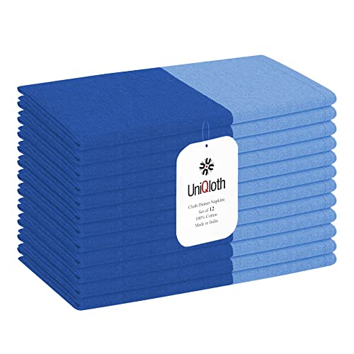 UniQloth Set of 12 Cloth Dinner Napkins 100 Cotton  Soft Durable Washable Reusable  Ideal for Farmhouse Parties Weddings Holidays Hotel Restaurant Events Daily Use Table Dinner Napkins 18x18 Blue