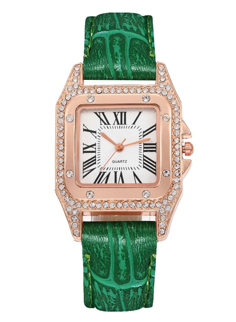 Fashionable bucket shaped square women's quartz watch with exquisite rhinestones on the dial, a two-piece set of watches and bracelets  - Image 2