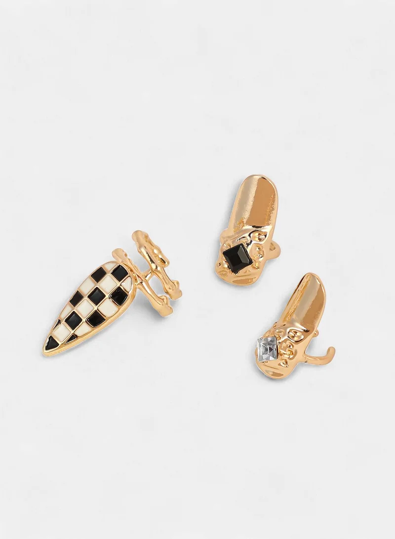Sohi  Women The Bijou-Checks Nail Ring Set | California  Colour | Set Of 3 | One-Size | Artificial Stone Alloy Material | Adjustable Closure | Ring For Casual & Evening Wear for Women | Best Price UAE