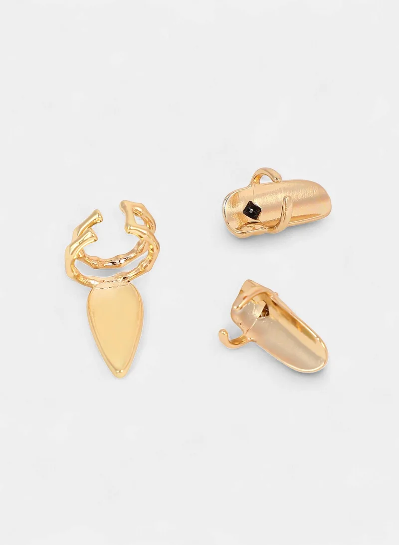 Sohi  Women The Bijou-Checks Nail Ring Set | California  Colour | Set Of 3 | One-Size | Artificial Stone Alloy Material | Adjustable Closure | Ring For Casual & Evening Wear for Women | Best Price UAE
