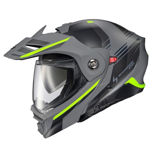 ScorpionEXO AT960 Modular Adventure Street Motorcycle Helmet with Bluetooth Ready Speaker Pockets DOT ECE Approved Monk GreyHiViz Large - Image 1