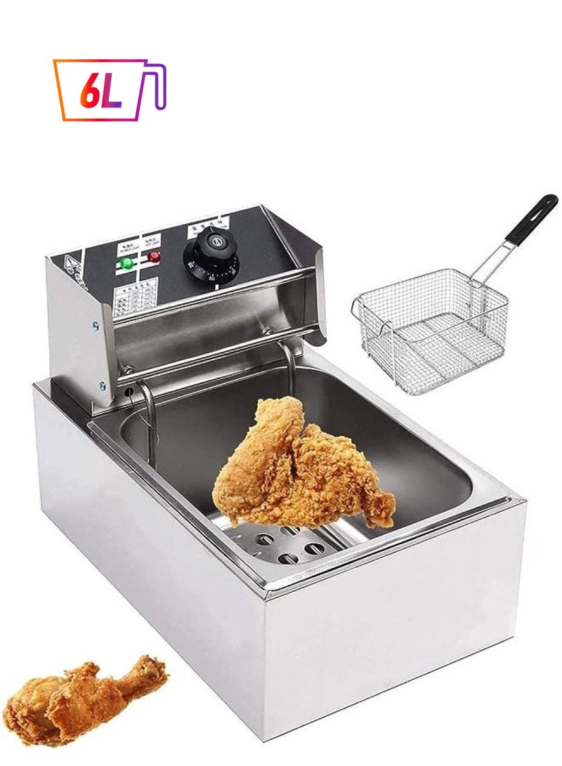 vesus Electric Deep Fryer, Frying Machine,Household Fryer,Stainless Steel Countertop Single Tank Deep Fryer w/Fryer Basket, for French Fries Fried Chicken Donuts and More(6L) - Image 1