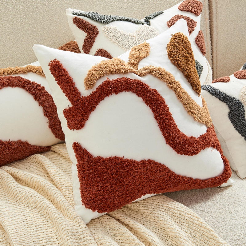 lifein 18x18 Pillow Covers-Throw Pillow Covers Boho Couch Pillows Embroidered Decorative Accent Pillows Mid Century Textured Pillowcases for Couch Sofa Living Room Bed Home Decor (Burnt Orange) - Image 3