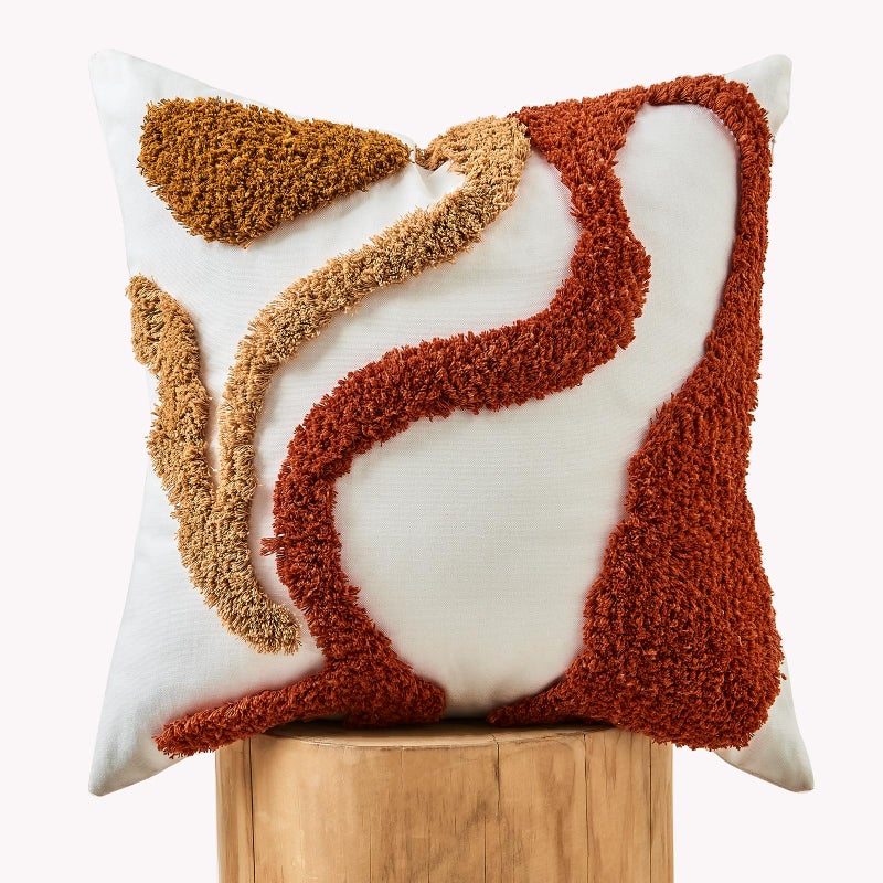 lifein 18x18 Pillow Covers-Throw Pillow Covers Boho Couch Pillows Embroidered Decorative Accent Pillows Mid Century Textured Pillowcases for Couch Sofa Living Room Bed Home Decor (Burnt Orange) - Image 1