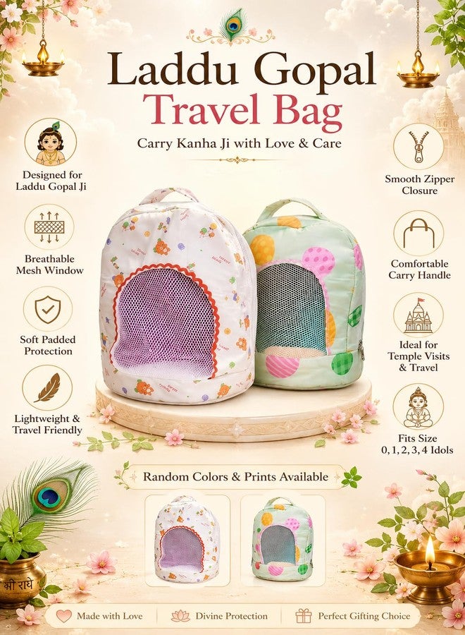 ILuvVastram Laddu Gopal Travel Bag | Printed Handbag with Zipper Closure | Fits Laddu Gopal Idol Size 0, 1, 2, 3, 4 | Random Colors & Patterns - Image 4