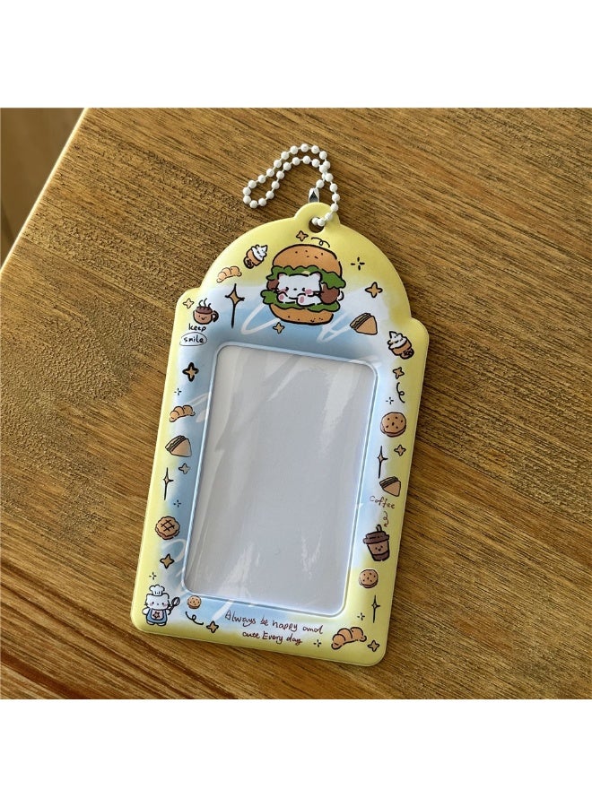 NIBEMINENT 1 - Piece Cute Burger Kitten Kpop Photo Card Holder Pendant Key Chain ID Badge Holder ID Card Holder Photo Card Protector for School ID Office ID Access Card for Women Girls - Image 1