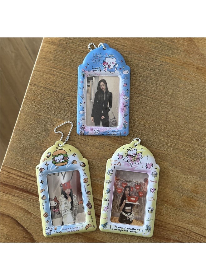 NIBEMINENT 1 - Piece Cute Burger Kitten Kpop Photo Card Holder Pendant Key Chain ID Badge Holder ID Card Holder Photo Card Protector for School ID Office ID Access Card for Women Girls - Image 2