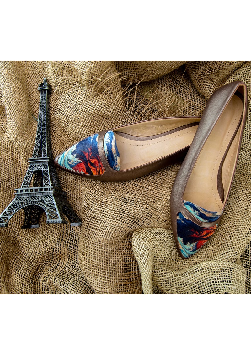 Tat Ballerina Flat Leather with Printed Fabric Part 